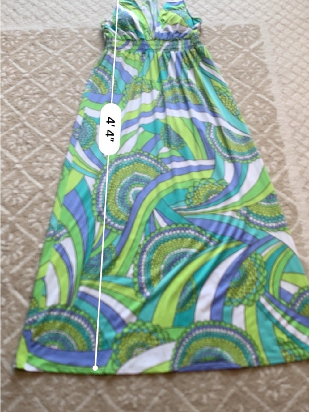 Trina Turk Maxi Dress L Racerback Plunging V Smocked Empire Resort Cover Up - Picture 11 of 16